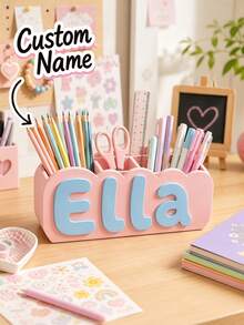 Personalized Pencil Holder, Customized Name Pencil Box, Customized Name Desktop Organizer, Macaron Color Stationery Storage, Unique Back To School Gift, New School Year Stationery Box, Personalized Name Printed Gift - Multicolor - View 2
