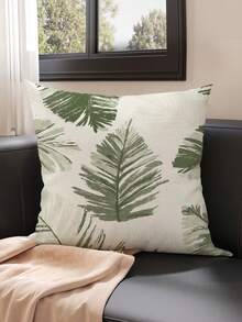 shangxia 1PC--Morandi Olive Green Hand-Painted Palm Leaf Print Pillowcase, Cream White Background Ink Brush Tropical Monstera Leaf Pattern Cushion, Living Room Wabi-Sabi Cream Style Soft Decor Pillow--(Pillow Insert Not Included)---(Multiple Sizes)---(No Embroidery)---(Single-Sided Print) - Multicolor - View 10