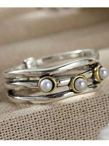 Gmzalx Vintage Layered Minimalist Women's Ring, Hollow Design, Suitable For Daily Commute And Casual Gatherings - Gold - View 7
