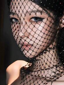 European And American Style Hot Girl Rhinestone Face Mask Elastic Black Mesh Head Cover Headscarf Sparkling Rhinestone Music Festival Fishnet Veil Atmosphere - Multicolor - View 3