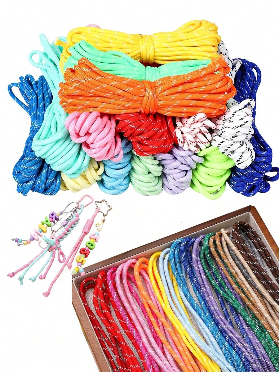 12pcs, 5m Long, 4mm Diameter, Colorful Dopamine Jump Point Paracord, DIY Braiding Rope, Outdoor Bracelet Bracelet Weaving, Can Be Wrapped And Tied, Handmade Special Braiding Rope, Keychain Phone Bag Strap - Multicolor - View 1