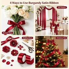 25 Yards/Roll Burgundy Red Satin Ribbon, Various Widths Burgundy Red, Deep Red, Maroon Ribbon, Christmas Tree Wreath Decoration Ribbon, Wedding Decoration, Display Packaging Box, Flower Gift Wrapping, Bow DIY, Party Decoration Ribbon - Claret - View 5