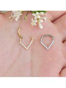 1pc Crareesi Mania 18K Gold Plated Stainless Steel Water Drop Septum Ring, Titanium Cartilage Piercing Hoop, 16G Small Nose Septum Jewelry, Clear Cubic Zirconia Cartilage Piercing Jewelry 8mm - Multicolor - View 7