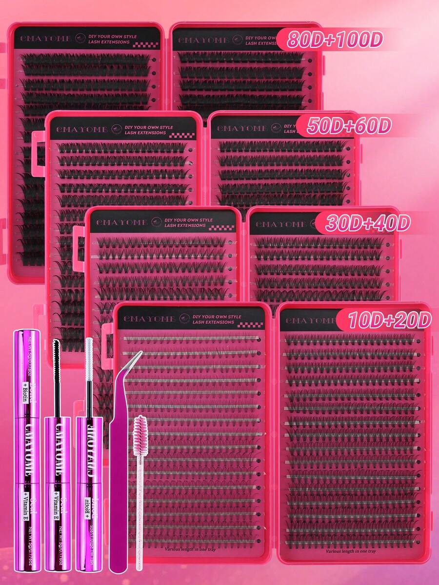 544/640PCS Fluffy Single Lash Clusters, Multi-Specification Large Capacity Cluster False Eyelashes, Thick And Natural Styles Available, Waterproof False Eyelash Set With Tools, Create Beautiful Makeup Effect