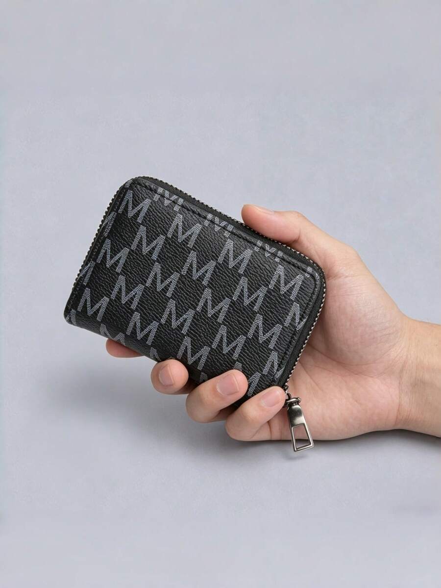 HOVI'S M Pattern Zipper Card Holder - 11 Large Capacity Card Slots, Lightweight & Portable, Durable PU Material, Compact & Multifunctional, Suitable For Daily/Travel Use - Black - View 1