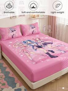 1pc K-POP Pattern Fitted Sheet, Mattress Protector, Bed Cover, Fitted Sheet, Wrinkle-Resistant, Breathable, Warm, Suitable For All Bed Sizes, Suitable For School Dormitory Bedding, Bedroom Decor, Bedding, (Pillow And Pillowcase Not Included), Machine Washable - Multicolor - View 5