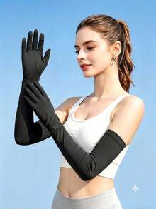 Ueasy 2pcs/1set UPF 50+ Sun Protection Ice Cooling Arm Sleeves, Touchscreen Non-Slip Arm Guards With Watch Hole For Cycling Beach Driving Daily Use - Multicolor - View 9