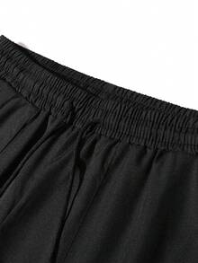 Women's Casual Straight Leg Pants With Elastic Drawstring Waist And Front Pockets, Relaxed Everyday Trousers - Black - View 6