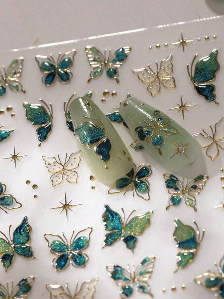 1 pieza Pegatina de uñas con mariposa de gelatina 5D en relieve brillante, diseño de mariposa con concha esponjosa de cristal brillante de colores, tema de dibujos animados - Calcomanías de arte de uñas autoadhesivas, decoración de uñas, pegatinas de uñas - Multicolor - Ver 1