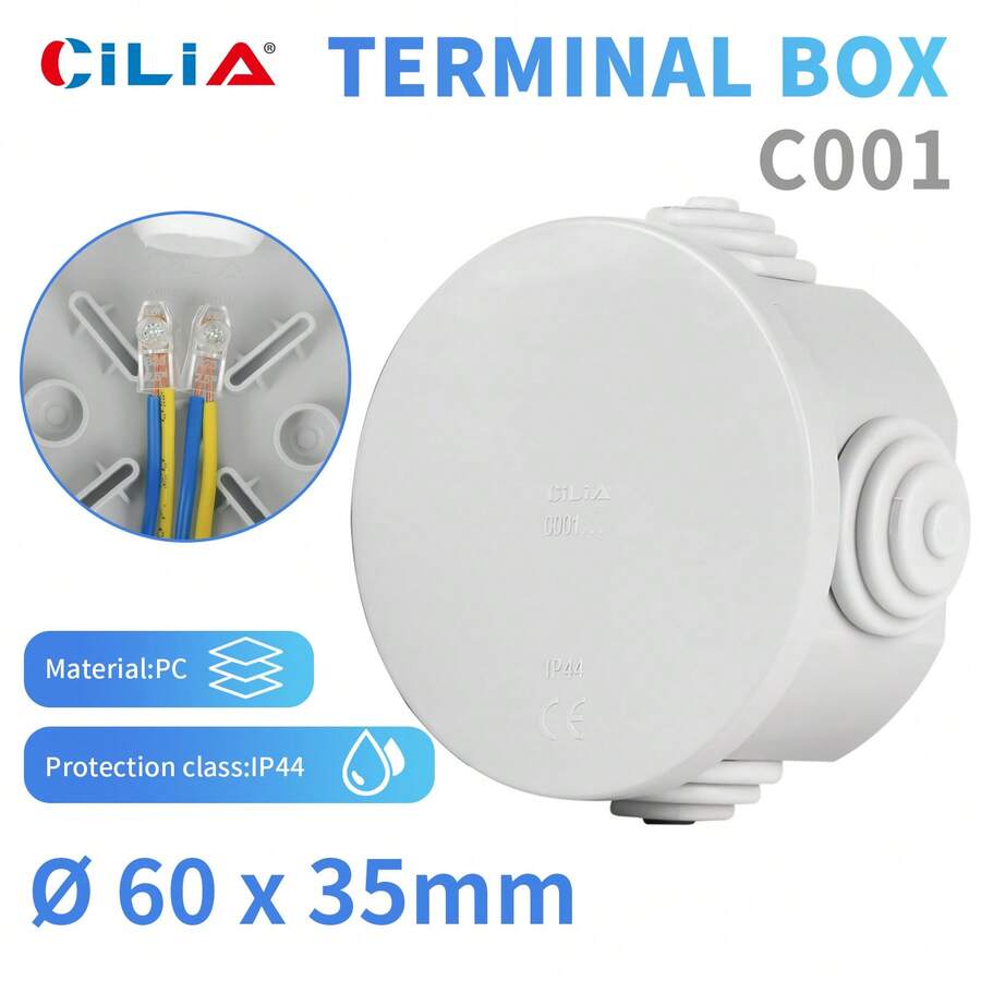 CILIA 1個圓形 IP44 防水接線盒,PC 塑料電纜接線盒,密封式電氣連接盒,適用居家工程 Ø60*35mm - 圓形 - 查看 1
