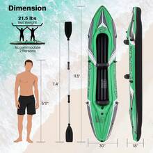 11.5 FT Tandem Touring Kayak With Aluminum Paddles For Adults Fishing Lake River - Green - View 7