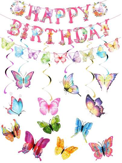 Spiral Butterfly Decorative Banner, 3D Magnetic Butterfly Stickers, Hanging Decor No Drilling Required, Butterfly Wall Decor, Butterfly Party Decorations, Suitable For Home, Bedroom, Birthday, Garden, Wedding And Creative DIY Crafts