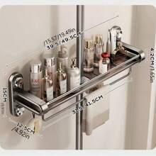 1pc Upgraded Vacuum Suction Cup Shower Caddy Holder, Stainless Steel Waterproof Rust-Proof With Towel Rack, No-Drill Large Capacity Storage Organizer For Shower Gel And Shampoo, Home Bathroom - Multicolor - View 10