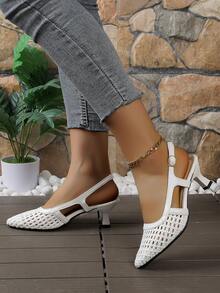 Women's White Woven Pointed Toe Stiletto High Heel Backless Sandals, Suitable For Spring And Summer, Fashionable And Versatile, Perfect For Work, Commuting And Dating - White - View 11