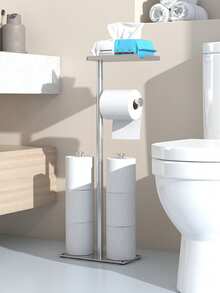 Floor Standing Toilet Paper Storage Rack,Freestanding Tissue Holder With Flat Top Shelf For Wet Wipes,Capacity Bathroom Organizer For Modern Restroom Separated Storage Zones Classify Daily Tissue And Spare Rolls Neatly,Simple Assembly Without Wall Mo - Multicolor - View 2