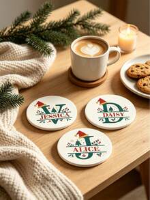 1pc Customized Personalized Christmas Letter-Shaped Ceramic Tray, Absorbent Drink Coaster, Customizable Name, Christmas Letter Design, Suitable For Beverages, Tea Cups And Coffee Cups, Home And Restaurant Decor, Essential Holiday Gift, Christmas Decoration, Fashion Design - Multicolor - View 5