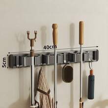 Adjustable Hook Space-Saving Mop Broom Holder, Wall-Mounted Storage Rack For Bathroom Kitchen Garden Garage, Tool Equipment Storage Solution With Shelf - Multicolor - View 12
