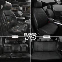 全套 PU 皮革汽車座椅套，單線菱格紋絎縫支撐皮革 PU 人造皮革，相容安全氣囊，透氣，適用於轎車、卡車和 SUV，舒適耐用，防水透氣，防止汽車座椅沾染污漬、灰塵和液體濺灑 - A - 查看 6