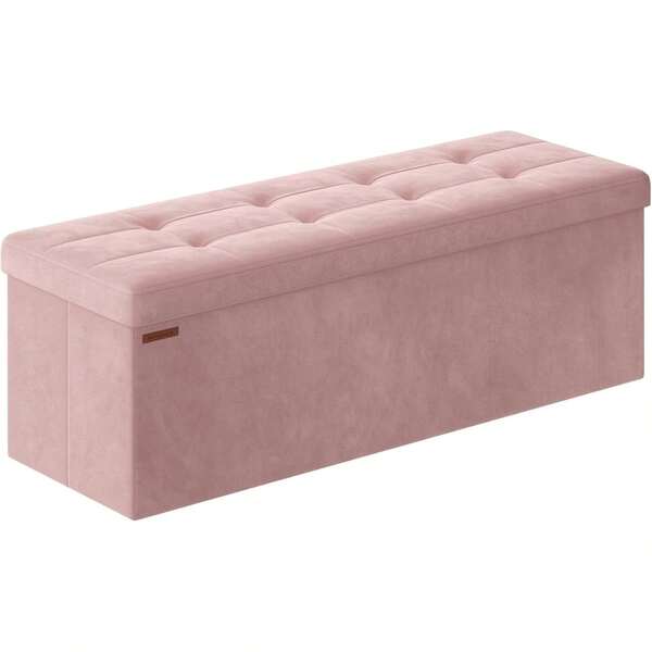 SONGMICS Puff Almacenaje, Banco Almacenamiento Plegable, 38 x 76 x 38, Carga de 300 kg, Entrada, Salón, Dormitorio, Blanco Crema MLSF247W01 H3NW