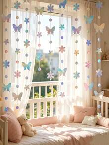 1pc Paper Shiny Butterfly & Flower Tassel Decoration, Lightweight Eye-Catching, Personalized Baby Gift, Kids Room Decor, Gender Reveal Party Decoration - Multicolor - View 5