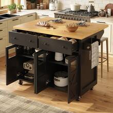 High Quality Kitchen Island, Serving Cart With Storage Space, Mobile Buffet - Black - View 7