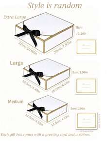 10pcs Magnetic-Closure Gift Box With Platinum Trim, Featuring A Black Satin Ribbon And A White Greeting Card; Foldable Rigid Gift Box Perfect For Weddings, Bridesmaid Invitations, Birthdays, Valentine's Day Gift - Platinum - View 4