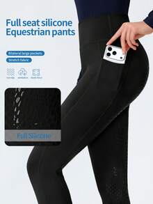 ROYALS MATTINI Enfärgade slim fit ridbyxor med fullt silikongrepp, sidofickor, professionell ridutrustning, sportsvart - Svart - Visa 3