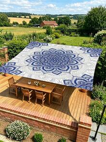 1 pieza Toldo de jardín/patio/playa impermeable y resistente al sol, con patrón bohemio de flor mandala degradada verde, engrosado, con cuerda incluida (sin marco) - A - Ver 4