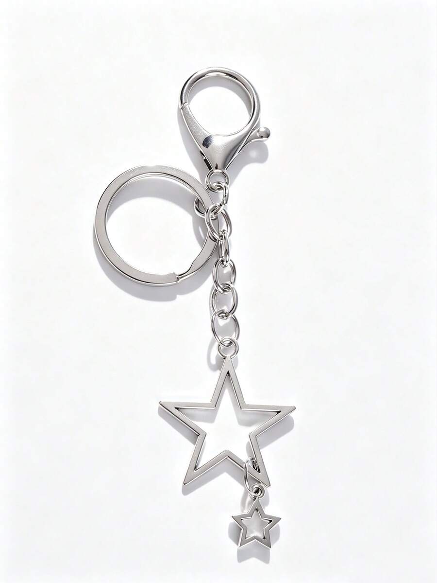 1pc Fashionable Street Sweet And Cool Minimalist Alloy Five Pointed Star Keychain Jeans Chain Wearing Accessories - Silver - View 1