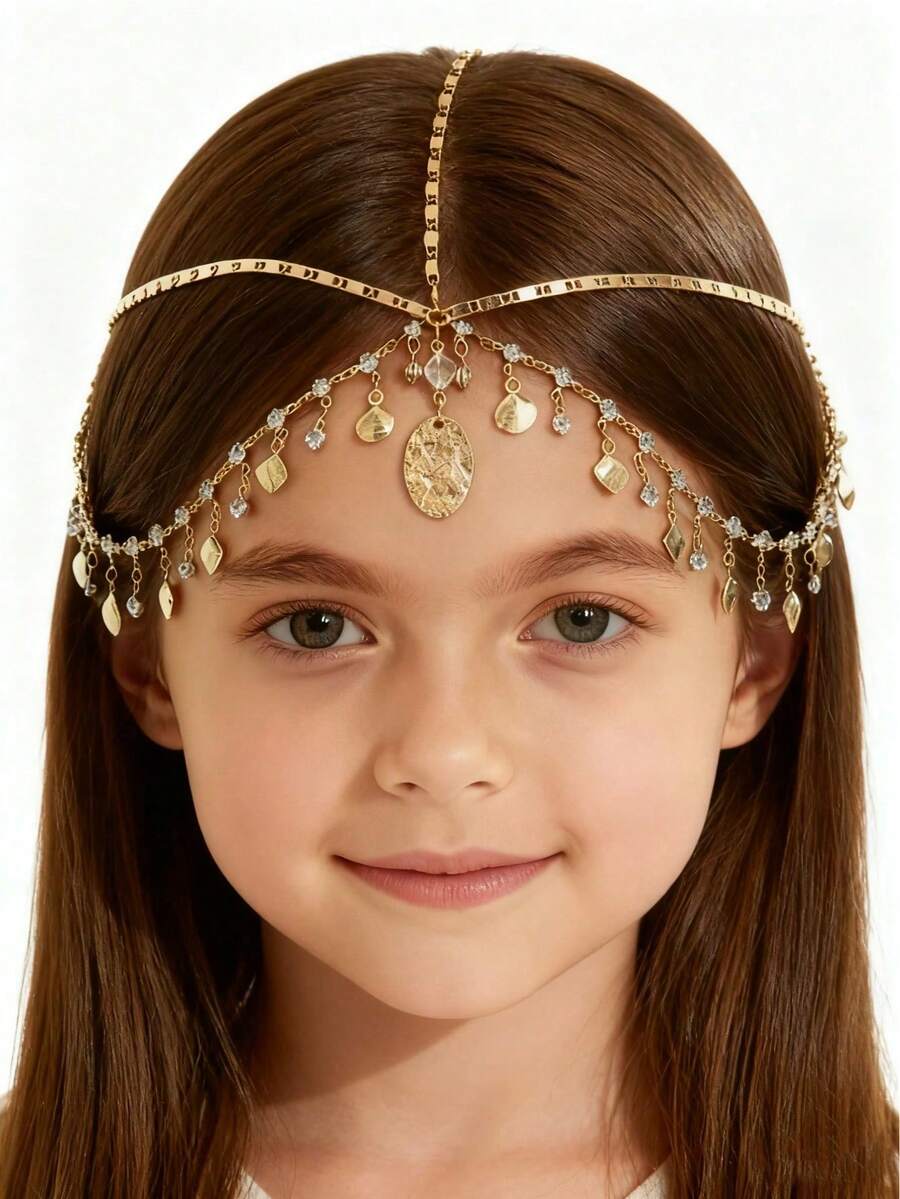 Girls' Luxury Head Chain, Fashion Bohemian Hair Accessory, Gold Hair Crown Headpiece Jewelry, Suitable For Back To School Season
