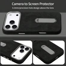 VIETAO 支援無線充電磁吸手機殼，相容 iPhone 15 16 17 Pro Max Air，翻毛仿皮 360 度隱藏支架手機保護殼 - 黑色 - 查看 6