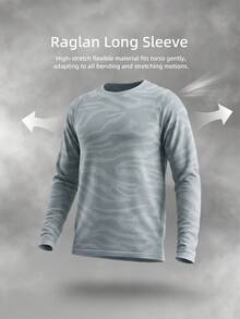 Zenbolt Men's Crew Neck Raglan Long Sleeve Tee Allover Wave Camo Print, Waffle Mesh Fabric, Slim Fit For Daily Casual Wear - Mint Green - View 2