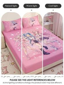 1pc K-POP Pattern Fitted Sheet, Mattress Protector, Bed Cover, Fitted Sheet, Wrinkle-Resistant, Breathable, Warm, Suitable For All Bed Sizes, Suitable For School Dormitory Bedding, Bedroom Decor, Bedding, (Pillow And Pillowcase Not Included), Machine Washable - Multicolor - View 9