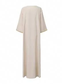 Áo choàng dài nam truyền thống Ả Rập tay ngắn dáng rộng thêu họa tiết Maroc, Kaftan văn hóa Abaya nam cho lễ hội Hồi giáo - Rượu sâm banh - Xem 3