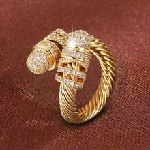 1pc Spiral Design Cubic Zirconia Inlaid Adjustable Open Ring For Women - Multicolor - View 1