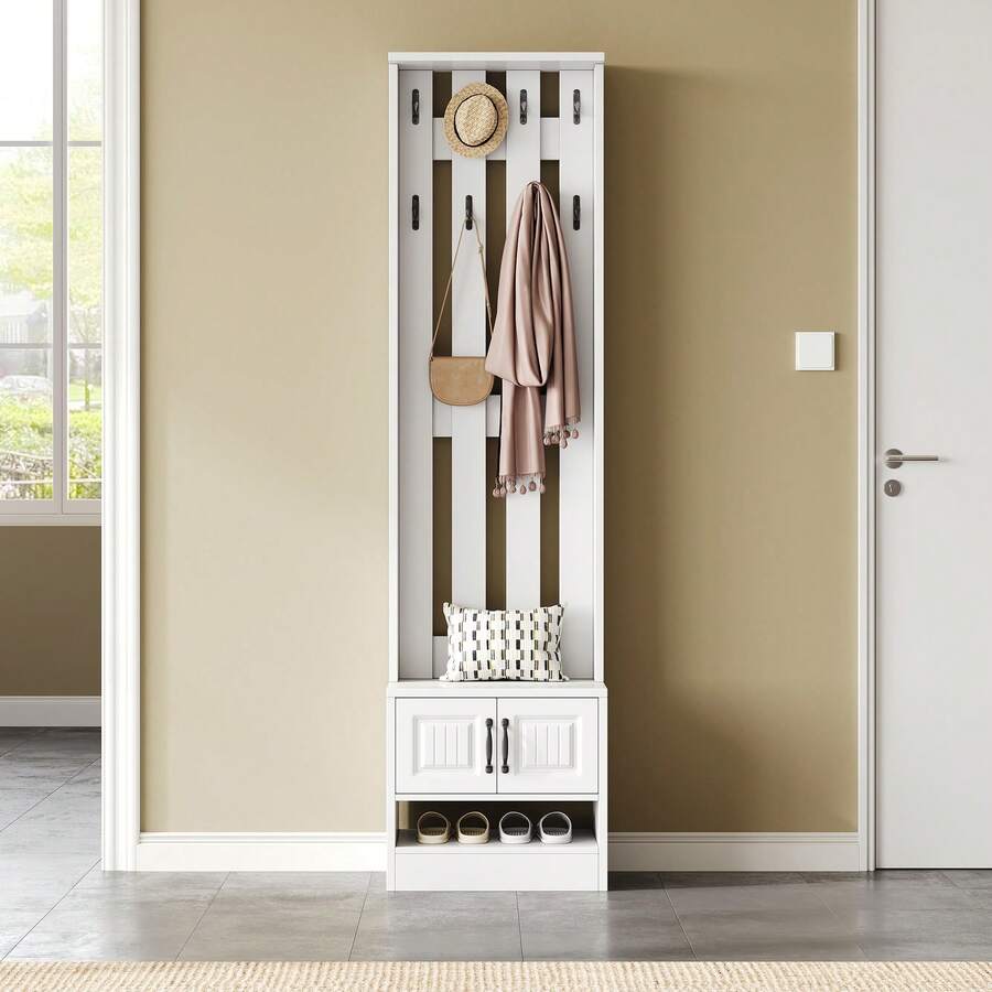 Hall Tree White Made Of Wood For Entryway And Hallway - 白色 - 查看 1