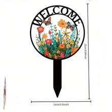 2D Flat Print, 1pc Colorful Butterfly & Floral Welcome Sign, Artistic Decorative Floor Hanging Ornament, Suitable For Christmas Garden And Outdoor Decor, Butterfly Decoration, Artistic Garden Decor - A - View 6