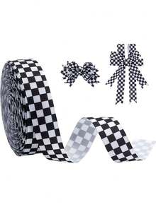 1Roll Black & White Plaid Ribbon, Suitable For Racing Theme Decoration And Gift Wrapping, Suitable For Christmas, Valentine's Day, Wedding, Gift Wrapping, Holiday Art Design, Multi-Purpose Decorative Ribbon, Perfect Choice For Thanksgiving - Multiple Styles - View 11