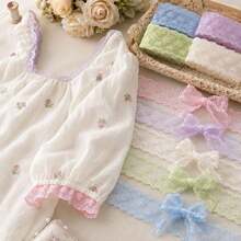 1碼甜美刺繡蕾絲緞帶蝴蝶結 DIY 裝飾飾邊，適用於衣飾、禮品包裝、手工藝品（寬4cm） - 花邊緞帶 - 查看 2