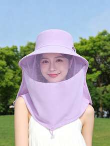 JOYLORD 1件女款春夏戶外遮陽帽，寬簷披肩水桶帽，韓系時尚馬尾孔設計 - 6349 - 查看 11