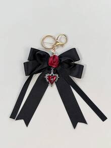 1pc Dark Vintage Style Satin Rose Bow Charm, Multi-Style Pendant Matching, Versatile Decoration Keychain For Women's Backpacks And Handbags - Black - View 5