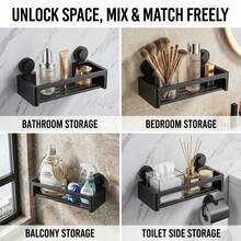 KOEMO 1pc Bathroom Storage Rack, Wall-Mounted Bathroom Organizer Shelf, Washbasin Supplies Holder - No Drilling Installation, Vacuum Suction Cup Strong Load-Bearing Rectangular Rack, Suitable For Shower Room And Toilet Wall/Tiles, Storage For Toiletries, Bath Products, Cosmetics And More - View 5