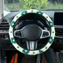 1pc Women's Short Plush Steering Wheel Cover, Warm Jacquard Floral Fuzzy Steering Wheel Cover - Multicolor - View 13
