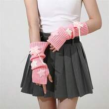 1 Pair Y2K Colorful Knitted Fingerless Gloves With Christmas Stars, Women Fingerless Arm Warmers  Suitable For Autumn/Winter Summer - 藍色系[白色] - 查看 2