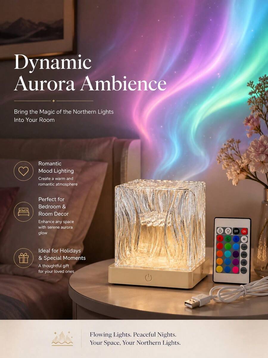 Artistic Square Ambient Lamp, 16-Color RGB Aurora Or Ripple Light With Touch Switch - 多色光 - 查看 1
