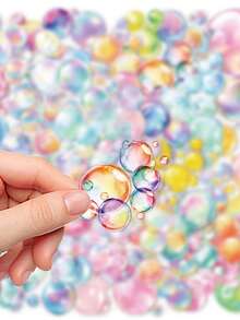 50PCS,Coloured Bubbles Mobile Phone Stickers,PET Material,Creative And Aesthetic Design Transparent Sticker,Suitable For Mobile Phone Cases, Tablets, Laptops, Suitcases, Cars, Notebooks, Handwritten Diaries, Scrapbook Supplies - 50pcs - View 10