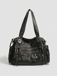 Women's Vintage Handbag Large Capacity Retro Shoulder Bag Multi-Pocket Tote Bag - Bronze - View 8