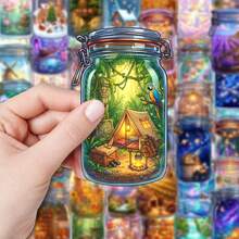 50pcs Fantasy Mini Bottle Scene Sticker Pack, Waterproof Vinyl Magic Jar Landscape Pattern Stickers, Suitable For Planner, Notebook, Scrapbook, Journal And DIY Craft Decoration - Multicolor - View 5