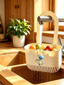 Cheerful Deer Design Multi-Functional Colander, Thickened Design, Easy To Disassemble, No-Drill Sink Filter Rack, Dual Use For Kitchen And Bathroom, Sponge And Cloth Storage Basket, Also Suitable For Washing Vegetables And Fruits - Multicolor - View 3