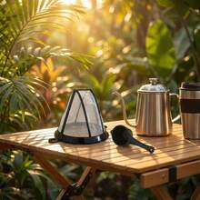 Filtro De Café Cônico Reutilizável Em Aço Inoxidável Com Colher Medidora Sem Resíduos Para Café Coado Manual - Preto - Visão 7